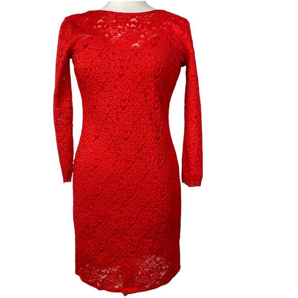 Suzy Shier Dresses & Skirts - SUZY SHIER Dress Mini Lace Long Sleeve Red Size M